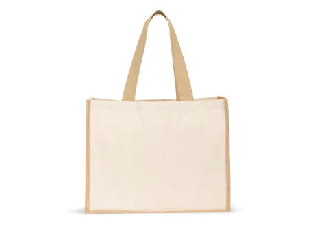 HELSINQUE. Tasche aus Canvas (320 g/m²), mit Boden und Seiten aus laminierter Jute (350 g/m²) in Naturtönen