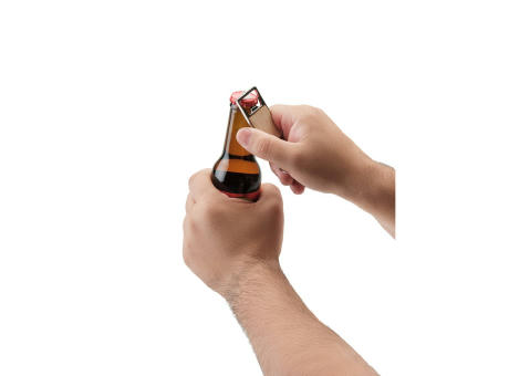 SYLVESTER. Schlüsselanhänger aus Eisen in rechteckiger Form mit Flaschenöffner