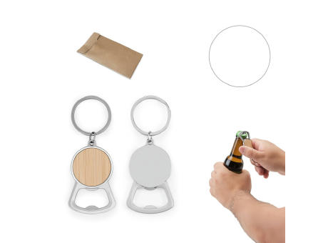 MEEKO. Schlüsselanhänger aus Eisen in runder Form aus Zink und Bambus