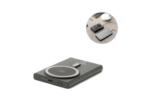 WRIGHT 5. Magnetische Powerbank mit Schnellladefunktion aus recyceltem Aluminium und recyceltem ABS, 5'000 mAh