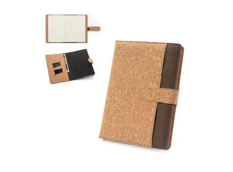 FIELDING. Mappe A5 aus Kork und recyceltem Polyester (100 % rPET) mit abnehmbarem Notizblock