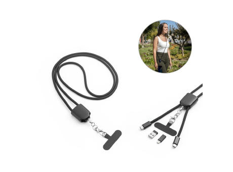 ZEWAIL. Lanyard mit Smartphone-Halterung, USB-C-Kabel und verschiedenen Adaptern aus recyceltem ABS und recyceltem TPE