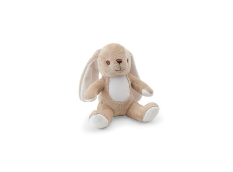 BUGS. Plüschtier aus Polyester in Form eines Hasen, mit Stoff, der sich zur Personalisierung eignet