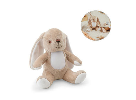 BUGS. Plüschtier aus Polyester in Form eines Hasen, mit Stoff, der sich zur Personalisierung eignet