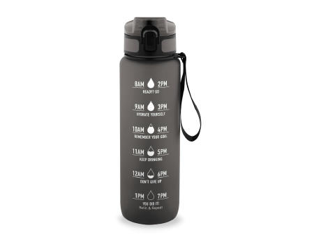 ERIKSSON. Flasche aus recyceltem PET (100 % rPET) mit motivierenden Sprüchen und Zeitmarkierungen, die zum Wassertrinken anregen