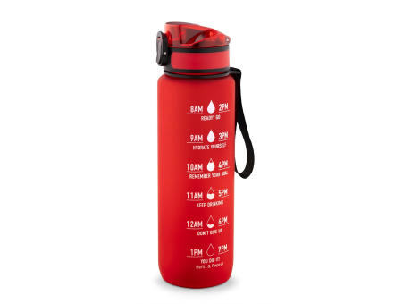 ERIKSSON. Flasche aus recyceltem PET (100 % rPET) mit motivierenden Sprüchen und Zeitmarkierungen, die zum Wassertrinken anregen
