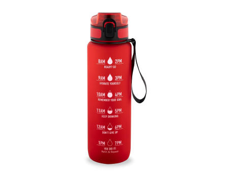ERIKSSON. Flasche aus recyceltem PET (100 % rPET) mit motivierenden Sprüchen und Zeitmarkierungen, die zum Wassertrinken anregen