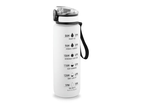 ERIKSSON. Flasche aus recyceltem PET (100 % rPET) mit motivierenden Sprüchen und Zeitmarkierungen, die zum Wassertrinken anregen
