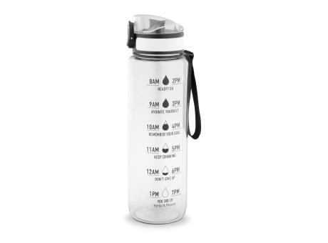 ERIKSSON. Flasche aus recyceltem PET (100 % rPET) mit motivierenden Sprüchen und Zeitmarkierungen, die zum Wassertrinken anregen