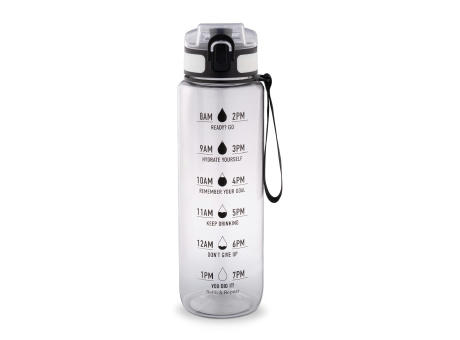ERIKSSON. Flasche aus recyceltem PET (100 % rPET) mit motivierenden Sprüchen und Zeitmarkierungen, die zum Wassertrinken anregen