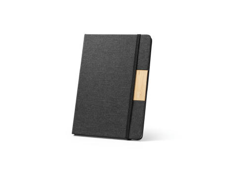 MÁRQUEZ. Notizbuch im Format A5 mit festem Einband aus 100 % recyceltem PET-Gewebe und linierten Seiten aus 100% recyceltem Papier