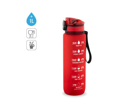 ERIKSSON. Flasche aus recyceltem PET (100 % rPET) mit motivierenden Sprüchen und Zeitmarkierungen, die zum Wassertrinken anregen