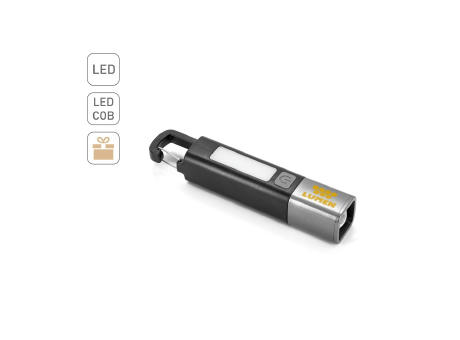 WIGGINS. ABS-Taschenlampe mit einer 2-W-LED-Leuchte (53 Lumen) an der Vorderseite und einer COB-Leuchte (53 Lumen) an der Oberseite