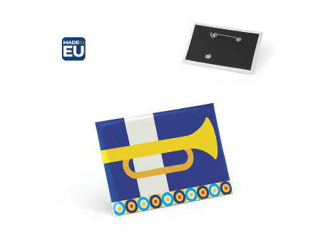 Button PIN 14. Rechteckiger horizontaler Pin mit Broschennadel