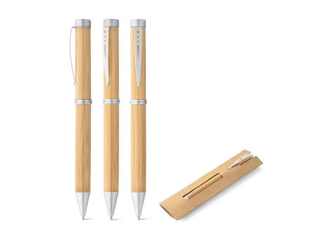 LAKE. Bambus-Kugelschreiber mit Drehmechanik und Metallclip