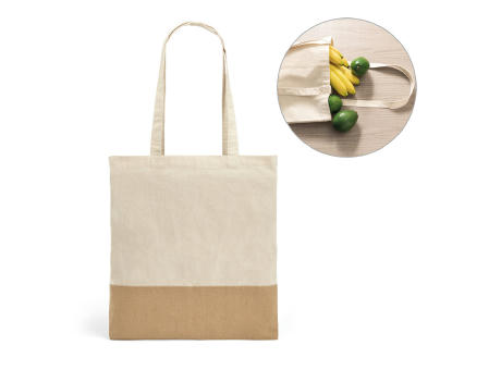 MERCAT. Tasche aus 100% Baumwolle (160 g/m²) mit Details aus Jute-Imitat