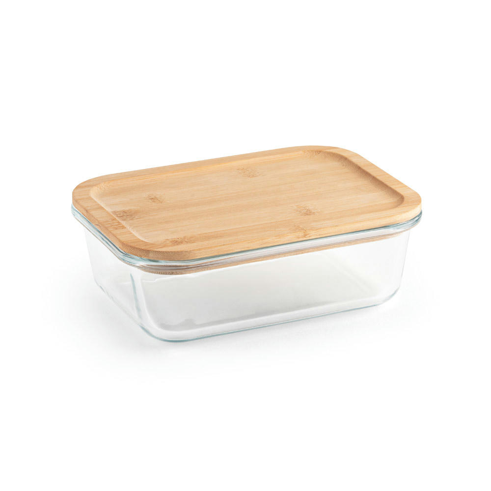 PORTOBELLO. Lunchbox. Hermetische Dose aus Borosilikatglas und Bambusdeckel 1000 mL