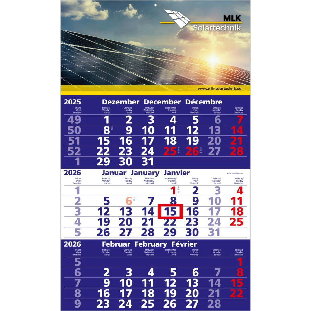 3-Monatskalender Solid 3 Bestseller (Einblatt)