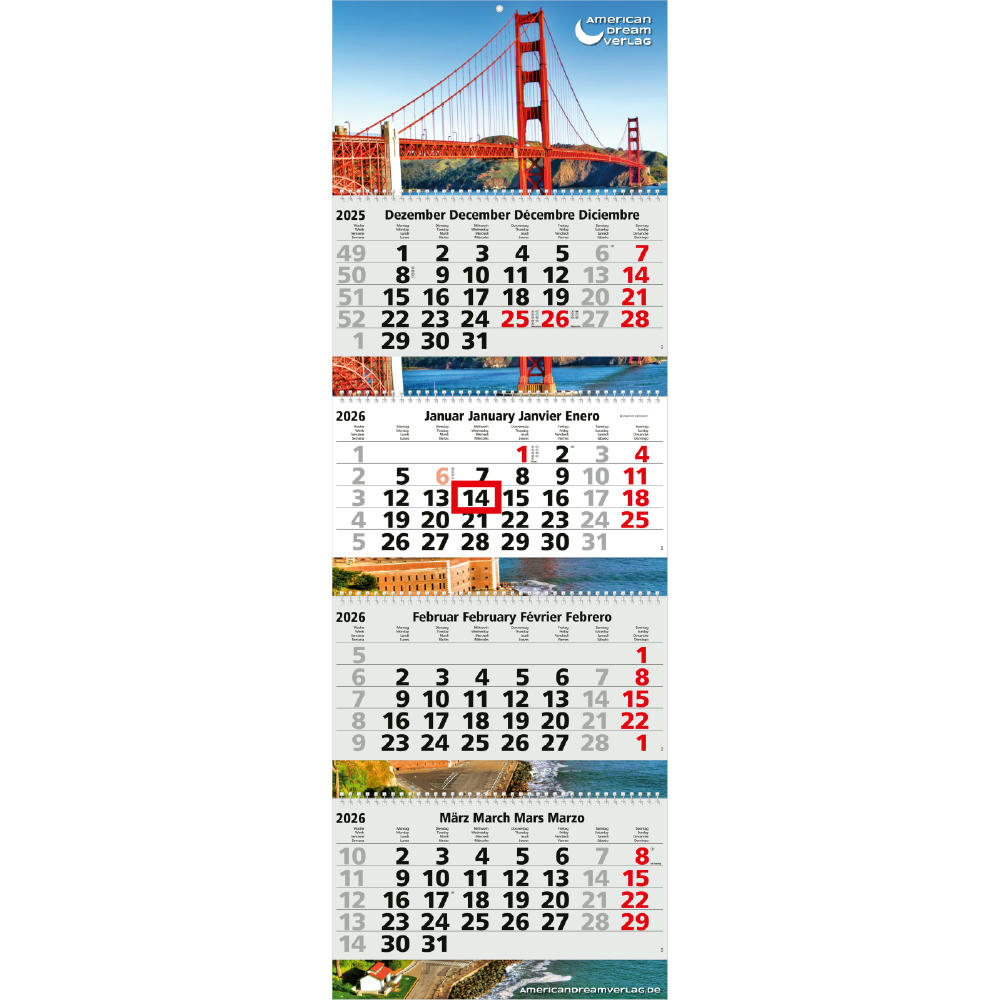 4-Monatskalender Quadro Wire-O 4 Bestseller (Mehrblock)