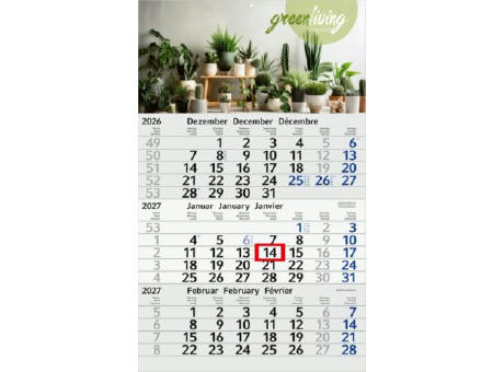 3-Monatskalender Einblatt Budget 3 RECYCLING Schrift modern