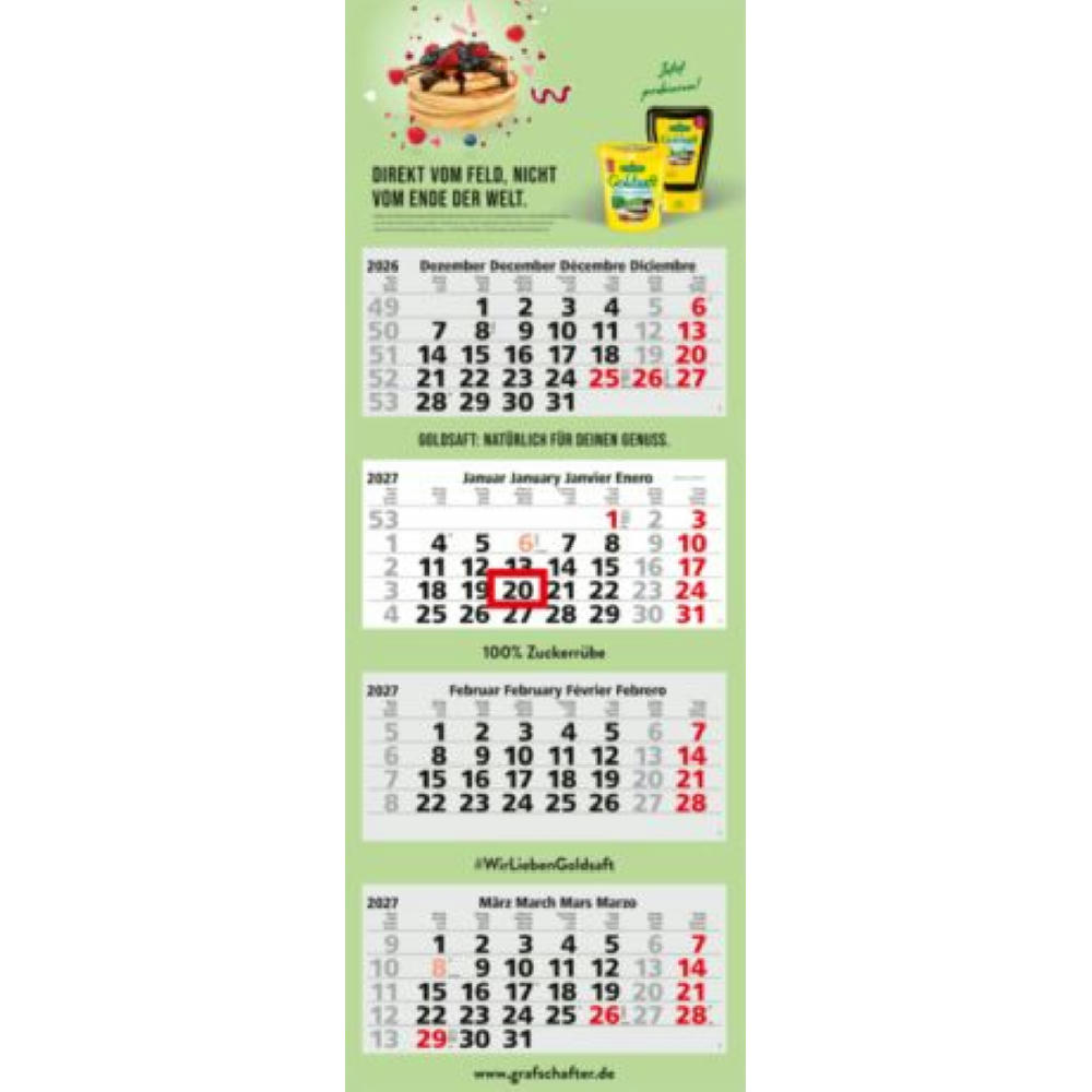 4-Monatskalender Mehrblock Quadro Light 4 mehrsprachig