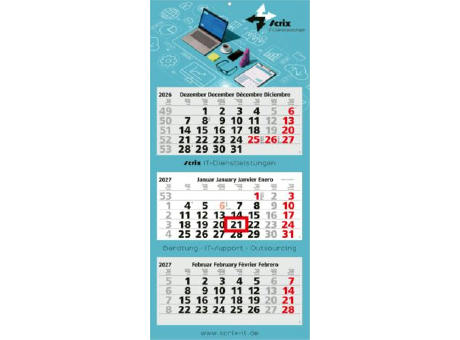 3-Monatskalender Mehrblock Maxi Light 3 mehrsprachig
