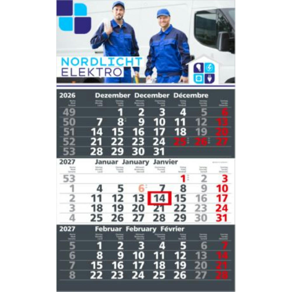 3-Monatskalender Einblatt Solid 3 Schrift klassisch
