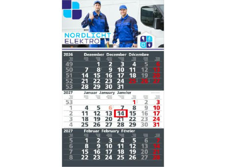 3-Monatskalender Einblatt Solid 3 Schrift klassisch