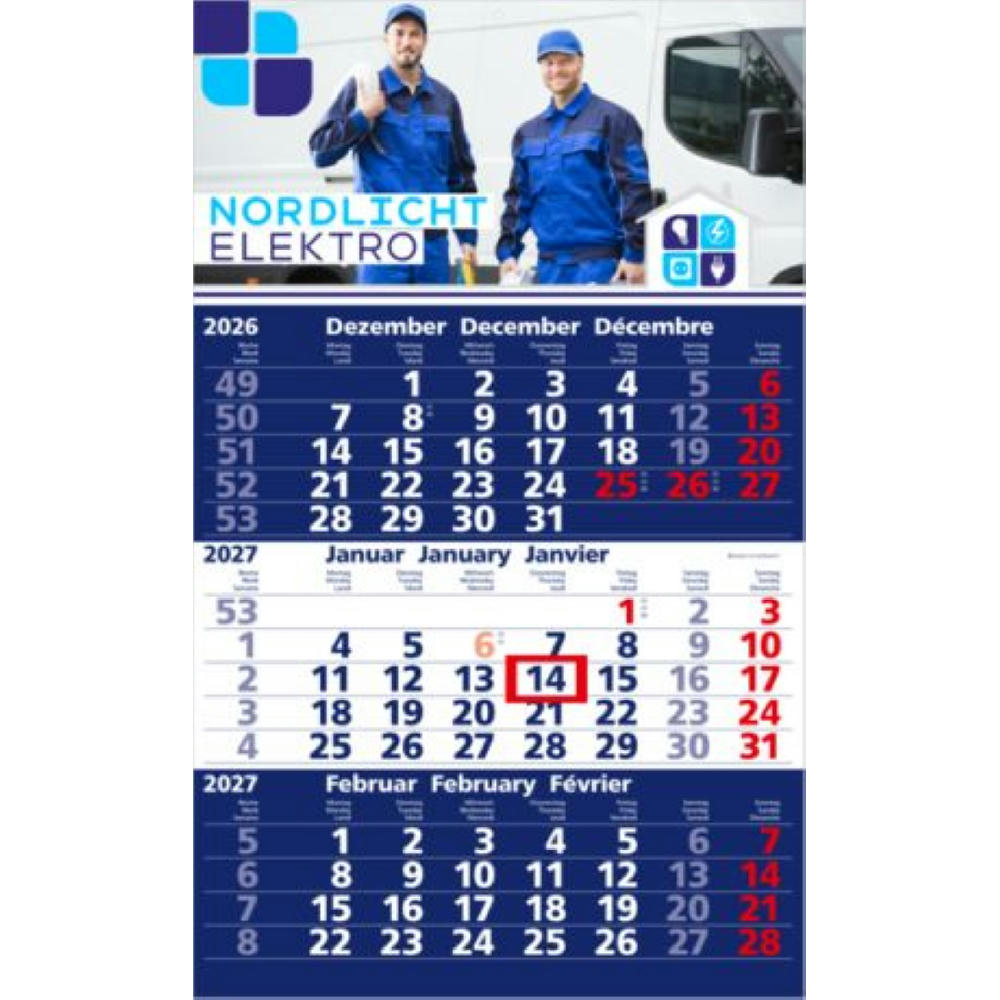 3-Monatskalender Einblatt Solid 3 Schrift klassisch