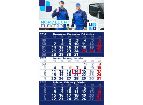 3-Monatskalender Einblatt Solid 3 Schrift klassisch