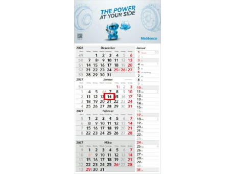 4-Monatskalender Einblatt Konzept 4 Post mit Streifenkalendarium