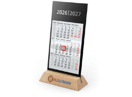 Tischkalender Desktop Wood 3 Holzaufsteller Karton-Rückwand schwarz