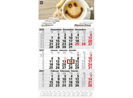 3-Monatskalender Einblatt Primus 3 Post A mit Jahresübersicht