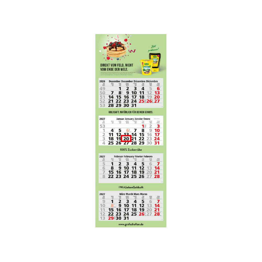 4-Monatskalender Mehrblock Quadro Light 4 mehrsprachig