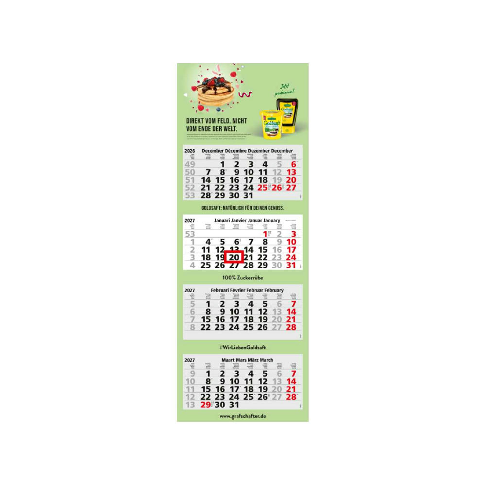 4-Monatskalender Mehrblock Quadro Light 4 mehrsprachig