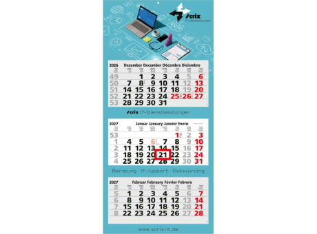 3-Monatskalender Mehrblock Maxi Light 3 mehrsprachig