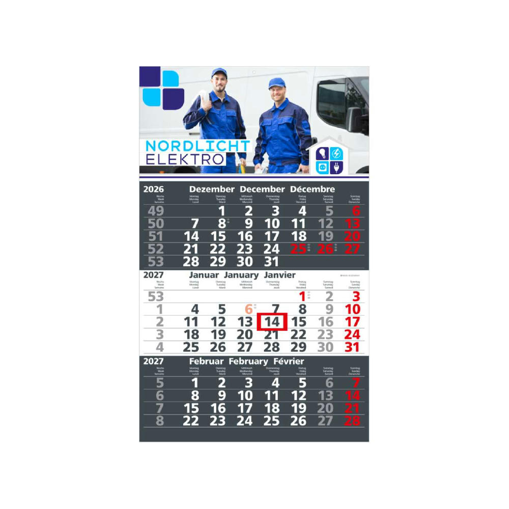 3-Monatskalender Einblatt Solid 3 Schrift fett