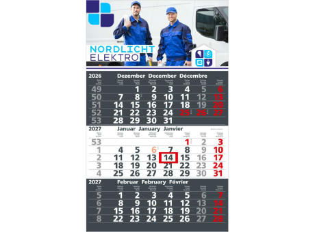 3-Monatskalender Einblatt Solid 3 Schrift fett