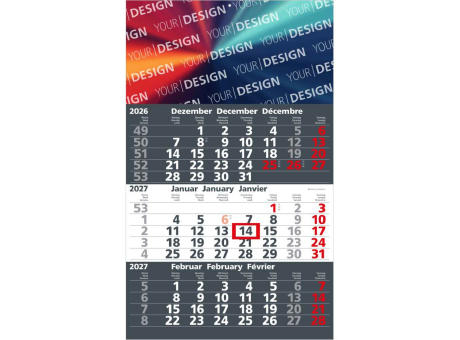 3-Monatskalender Einblatt Solid 3 Schrift fett