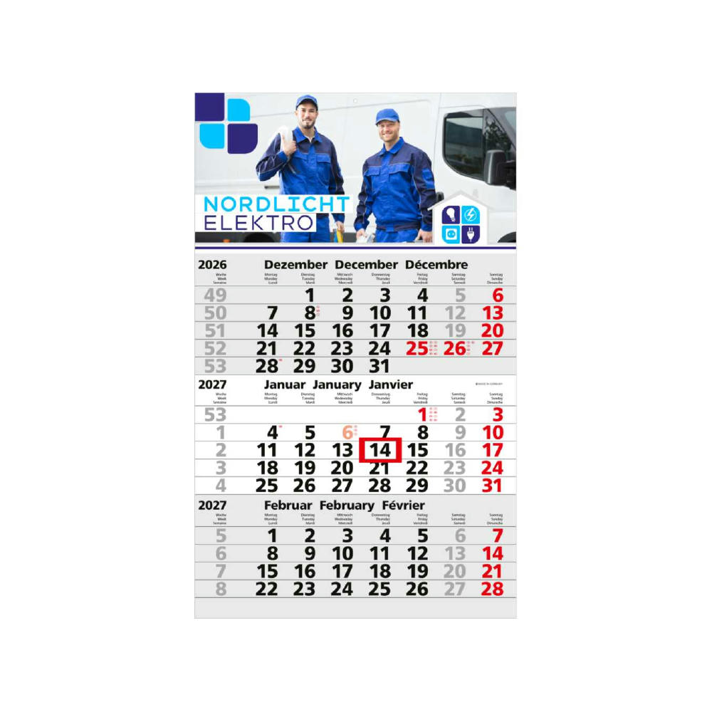 3-Monatskalender Einblatt Solid 3 Schrift fett