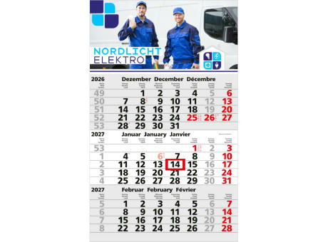 3-Monatskalender Einblatt Solid 3 Schrift fett