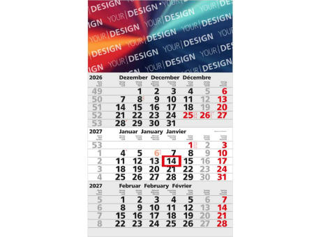 3-Monatskalender Einblatt Solid 3 Schrift fett
