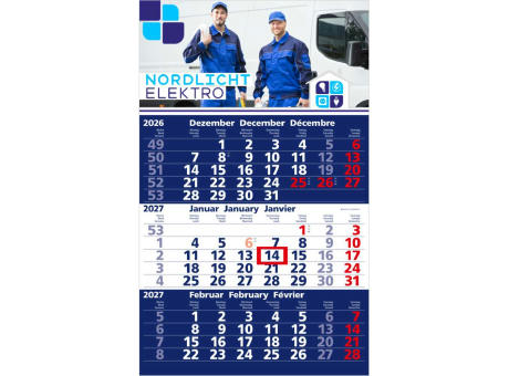 3-Monatskalender Einblatt Solid 3 Schrift fett