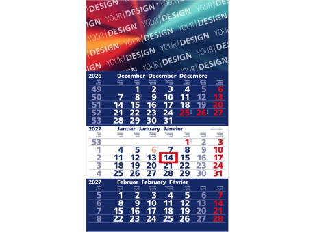 3-Monatskalender Einblatt Solid 3 Schrift fett