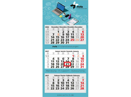 3-Monatskalender Mehrblock Maxi Light 3 mehrsprachig