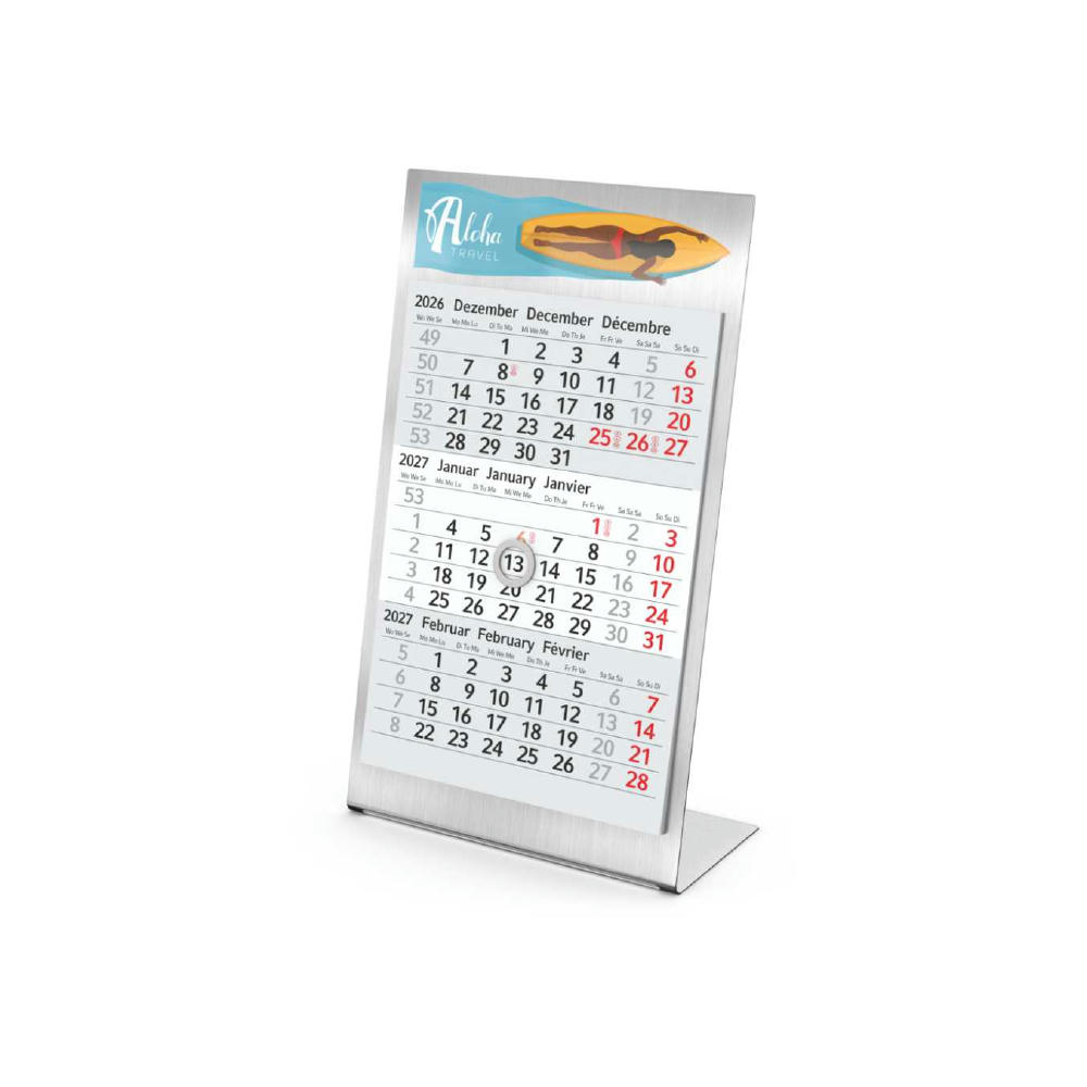 Tischkalender Desktop 3 Steel Edelstahl-Aufsteller gebürstet