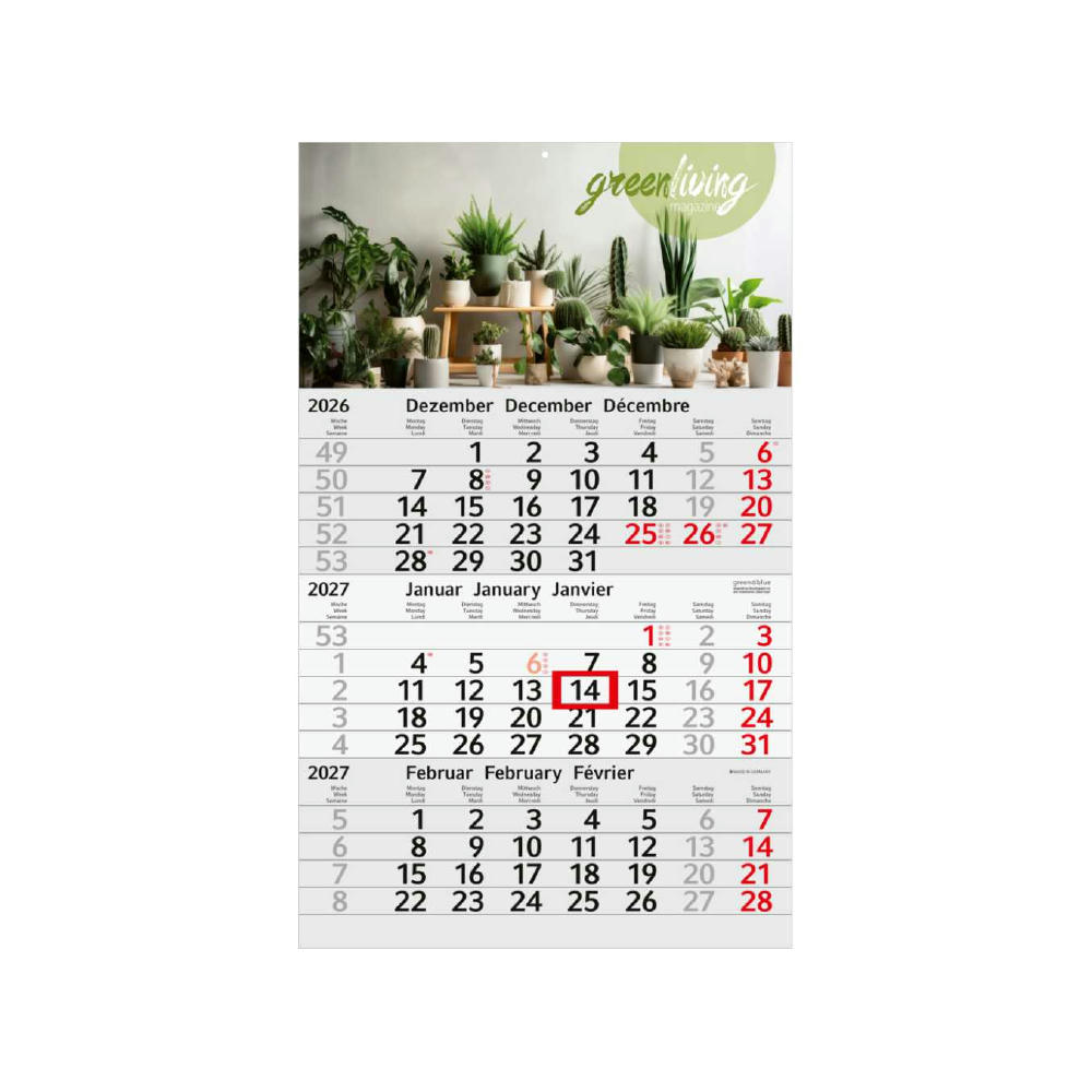 3-Monatskalender Einblatt Budget 3 Recycling-Kalendariumspapier Schrift leicht