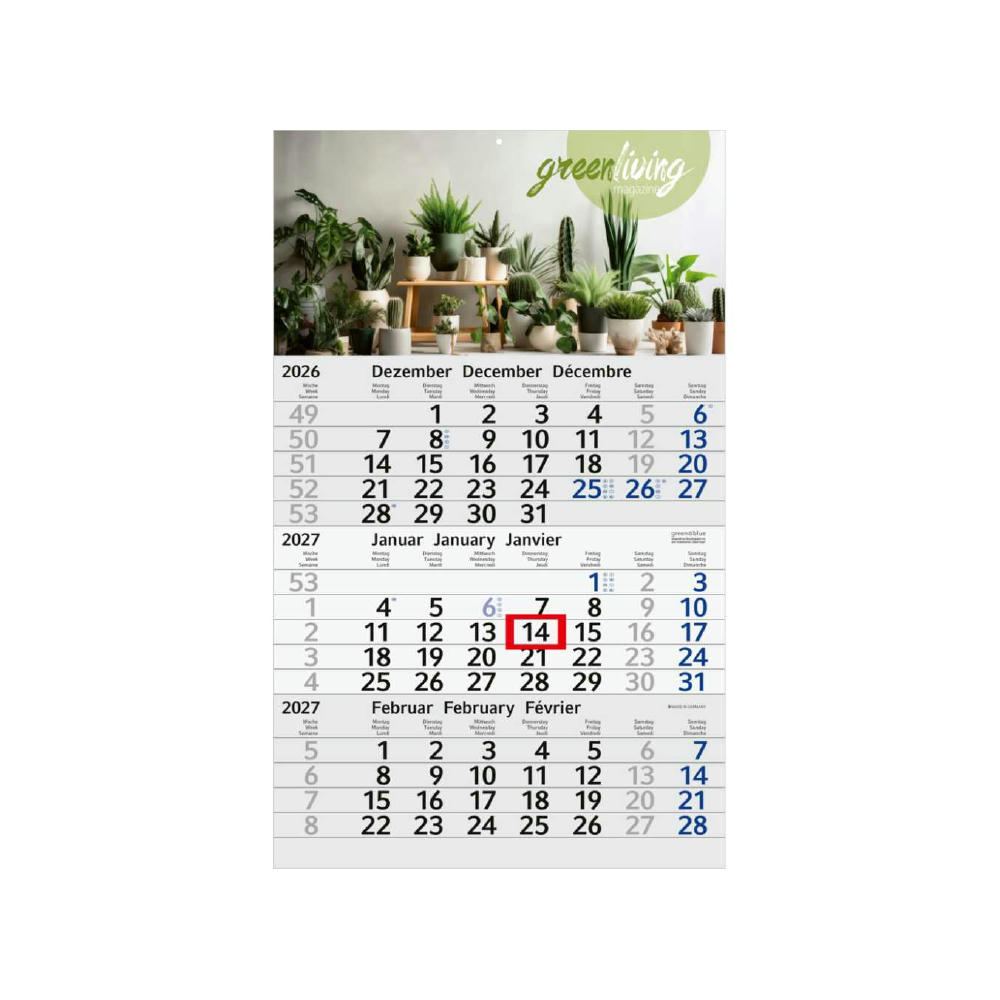 3-Monatskalender Einblatt Budget 3 Recycling-Kalendariumspapier Schrift leicht