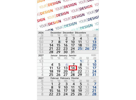 3-Monatskalender Einblatt Budget 3 Recycling-Kalendariumspapier Schrift leicht