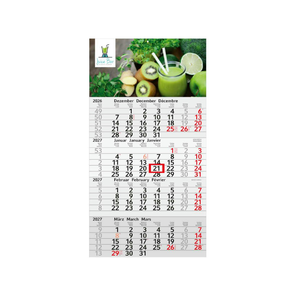 4-Monatskalender Einblatt Budget 4 Recycling-Kalendariumspapier Schrift leicht